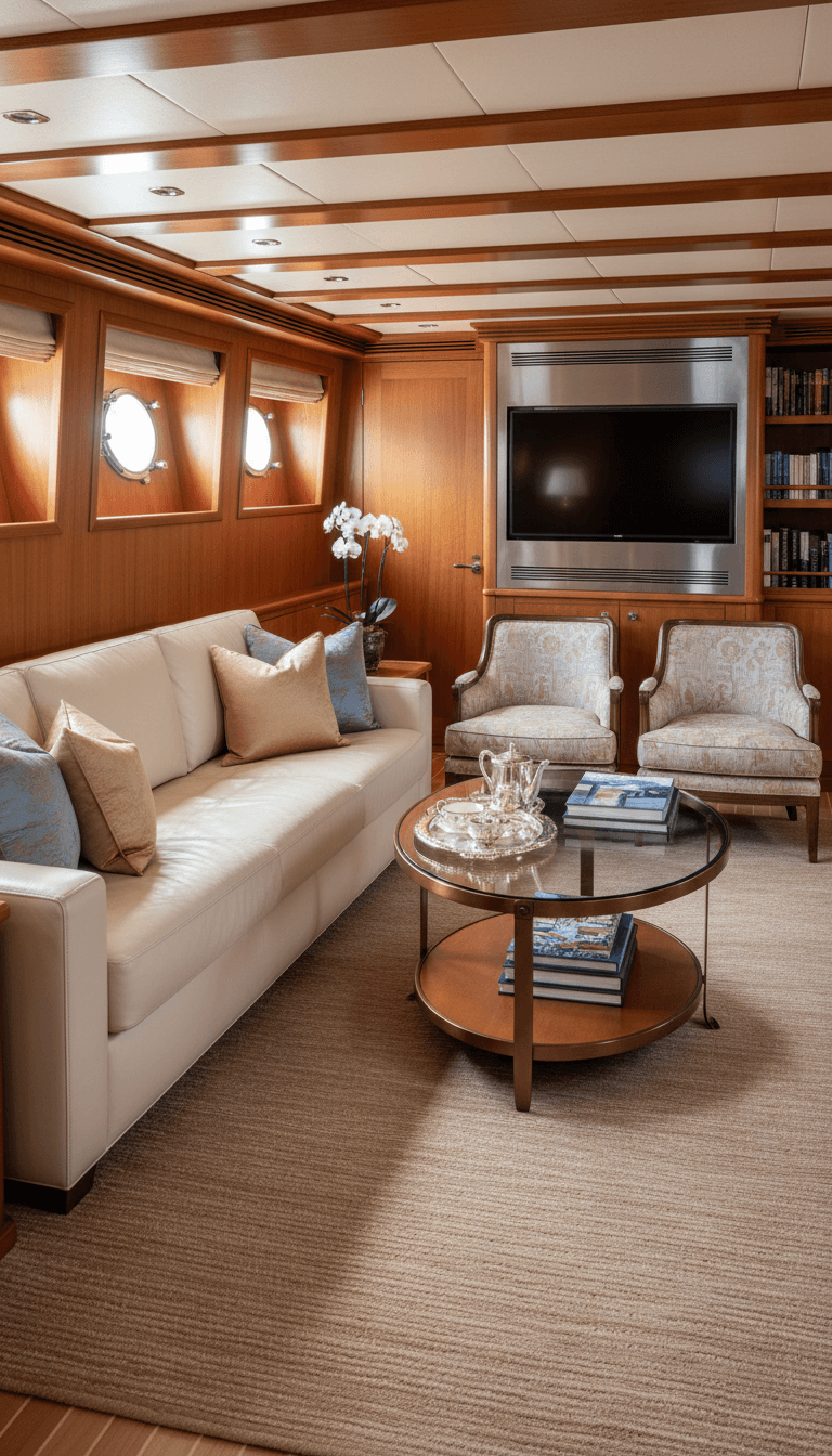 Camarote interior del yate con acabados de lujo