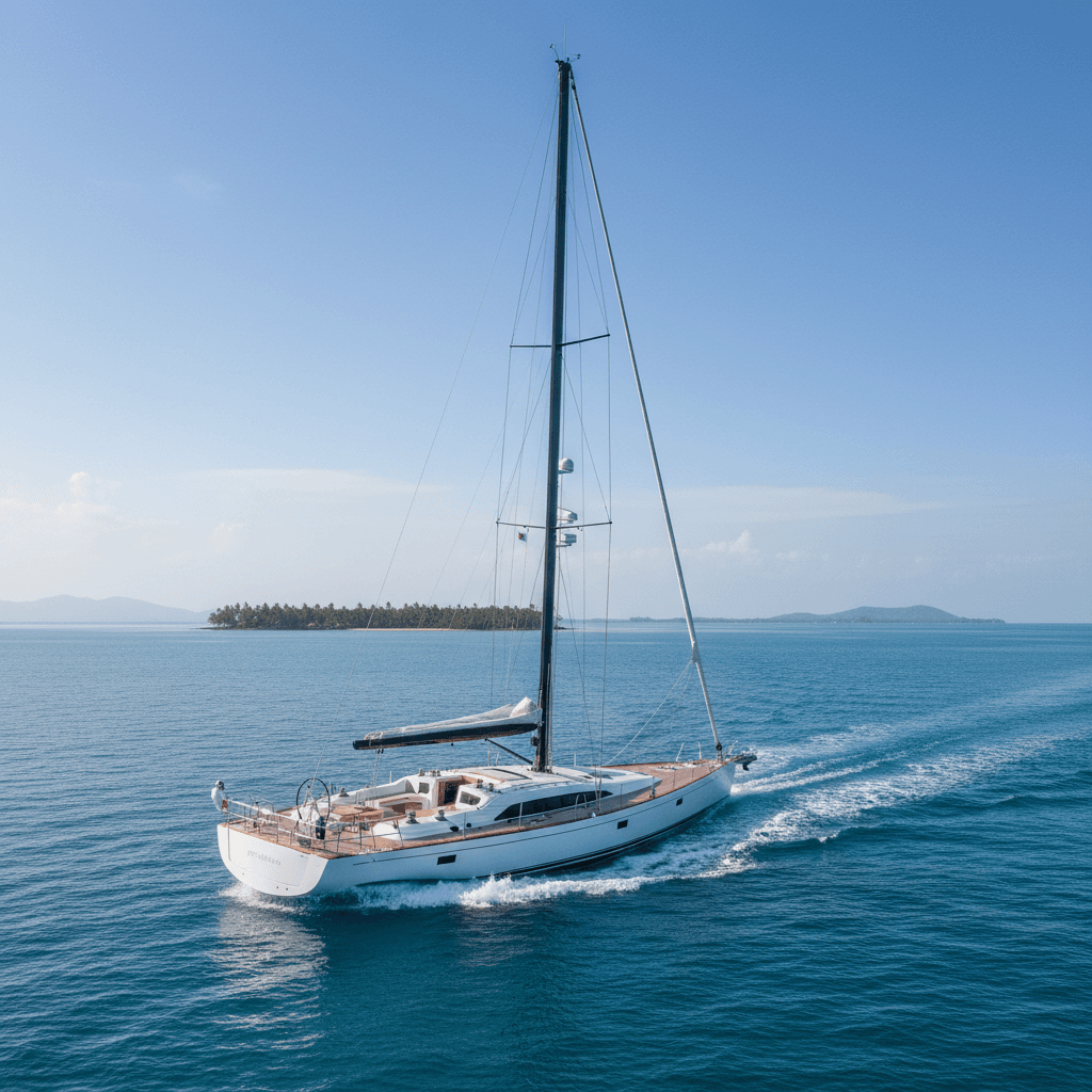 Yate Pendennis de lujo anclado en aguas cristalinas del Pacífico panameño