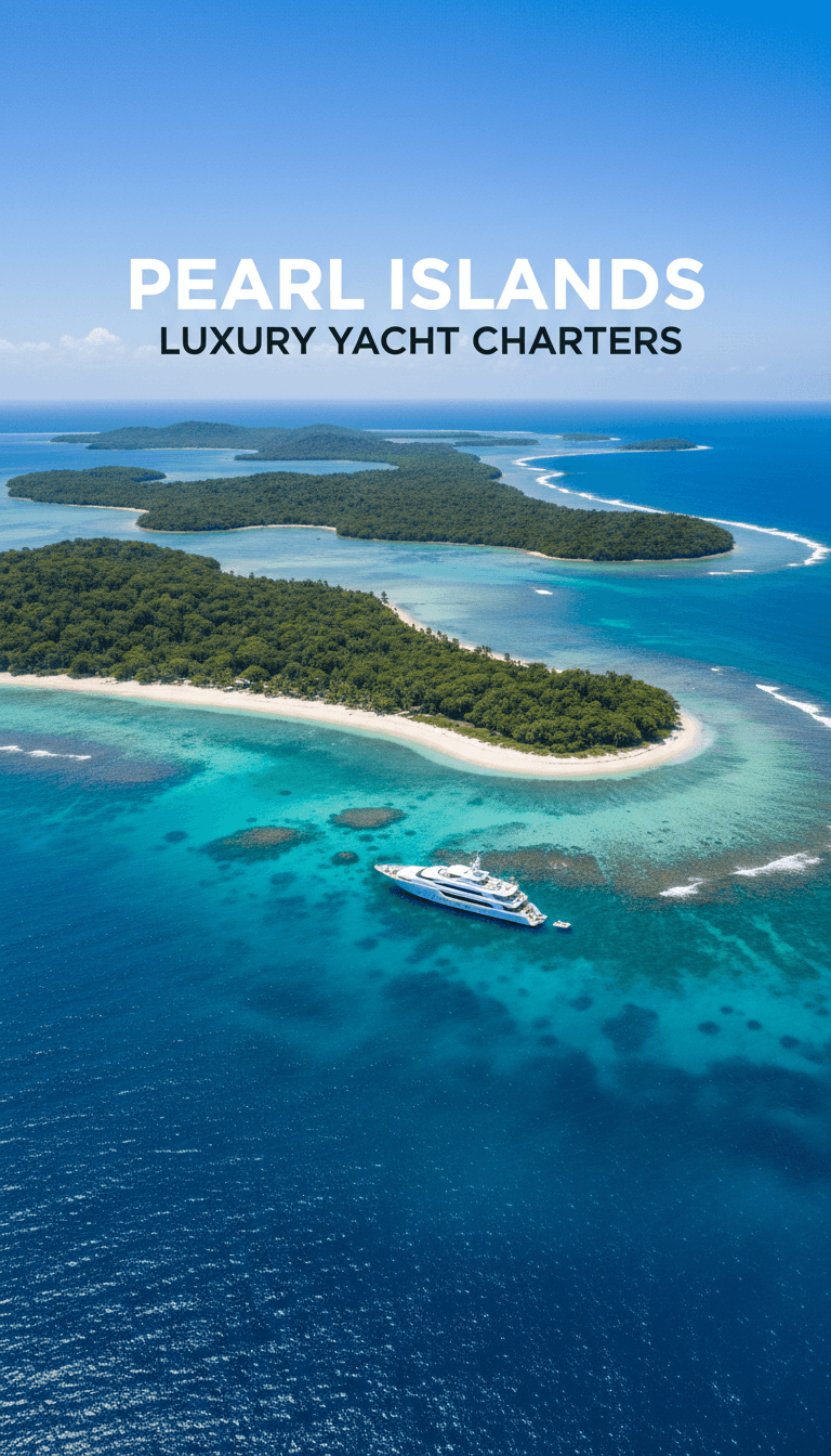 Aerial view of the Pearl Islands with pristine beaches and turquoise waters.