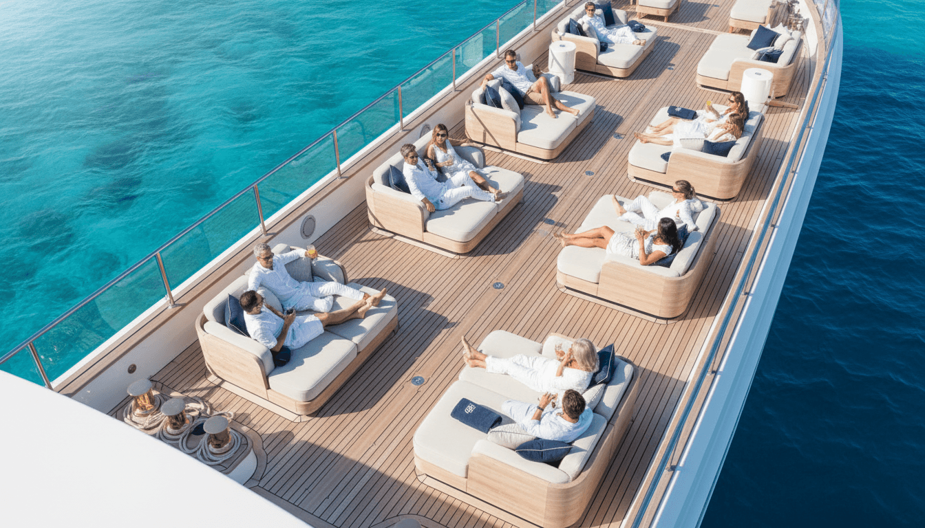 Cubierta espaciosa del yate con vistas al océano
